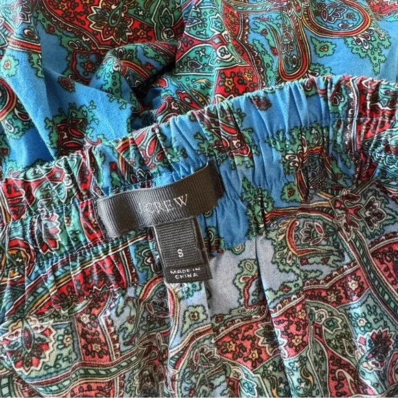 Sz S J. Crew 100% Cotton Boho Multicolor Cropped Paisley Print Pants EUC - Picture 3 of 6